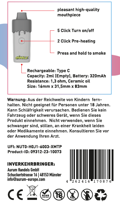 Premium TAC Vape Pineapple Kush von Gigglz (1ml, Indica)